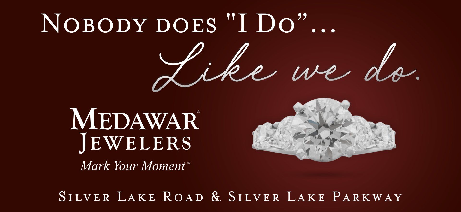 An advertisement for medawar jewelers shows a diamond ring