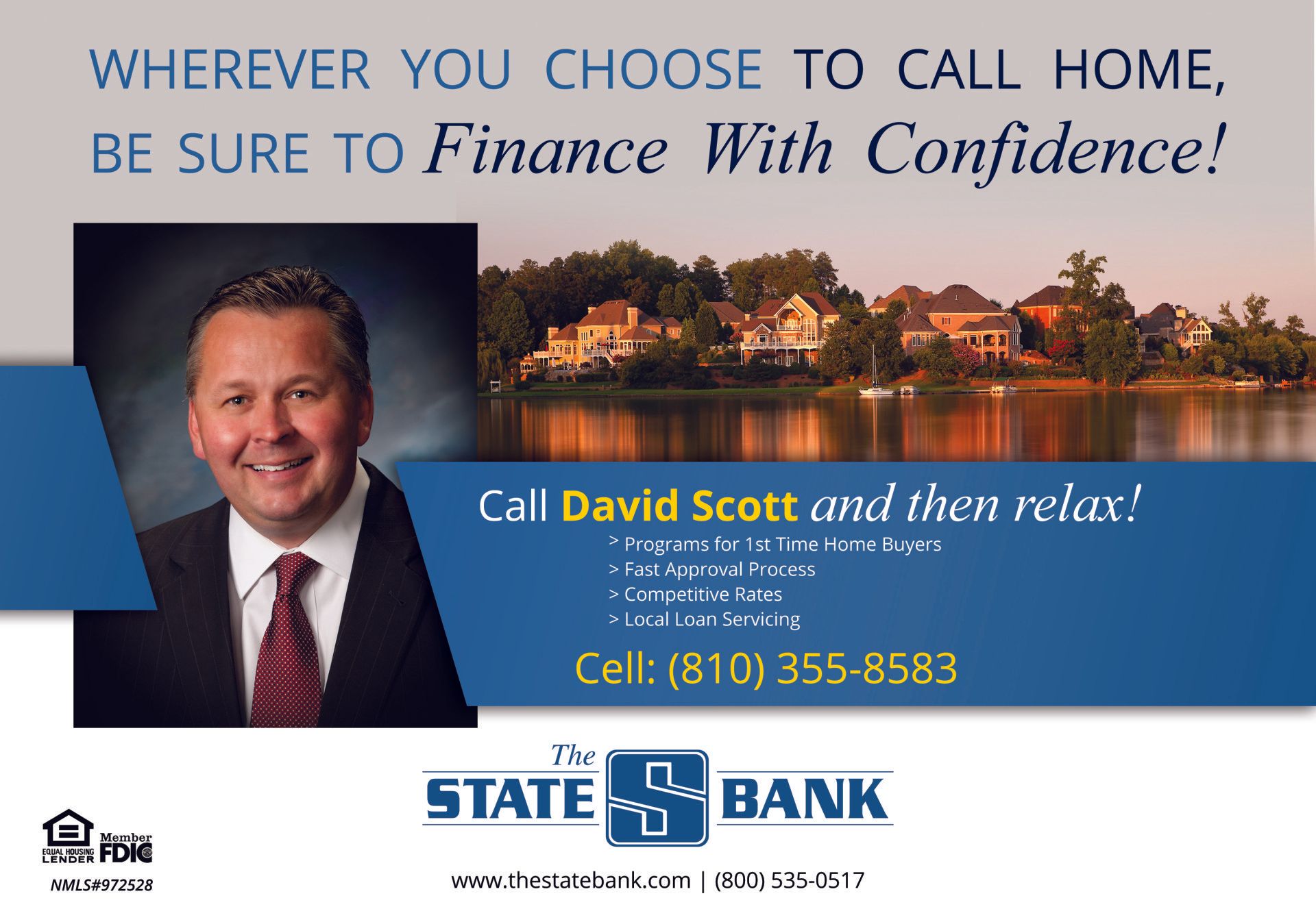 An advertisement for the state bank shows a man in a suit and tie