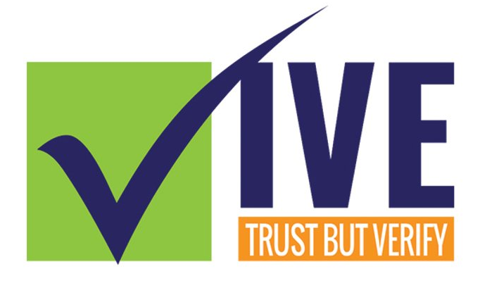 A logo for ive trust but verify with a check mark