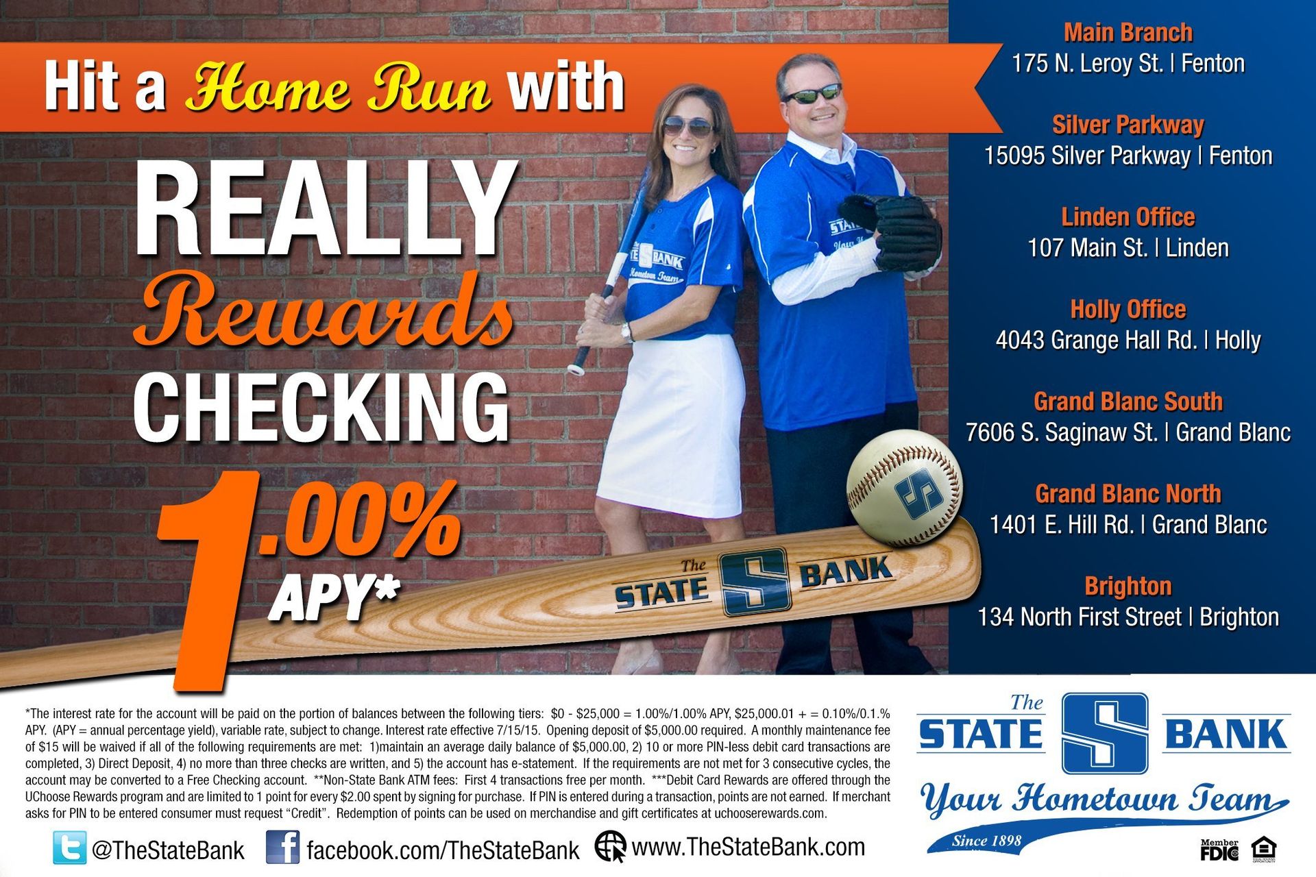 A poster that says hit a home run with really rewards checking