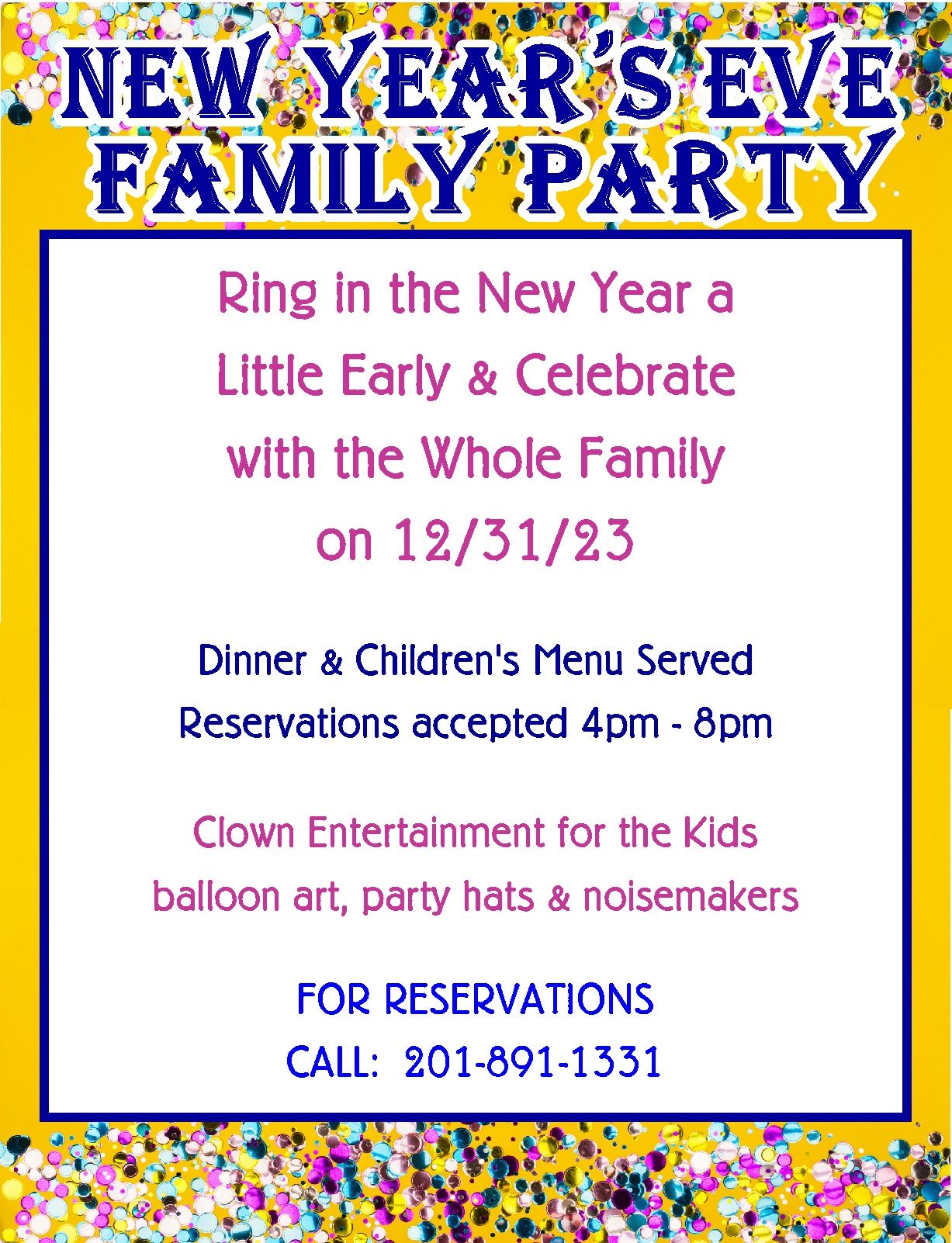 ny eve family party
new years family
wyckoff, nj
new years party
local party
catering for new years