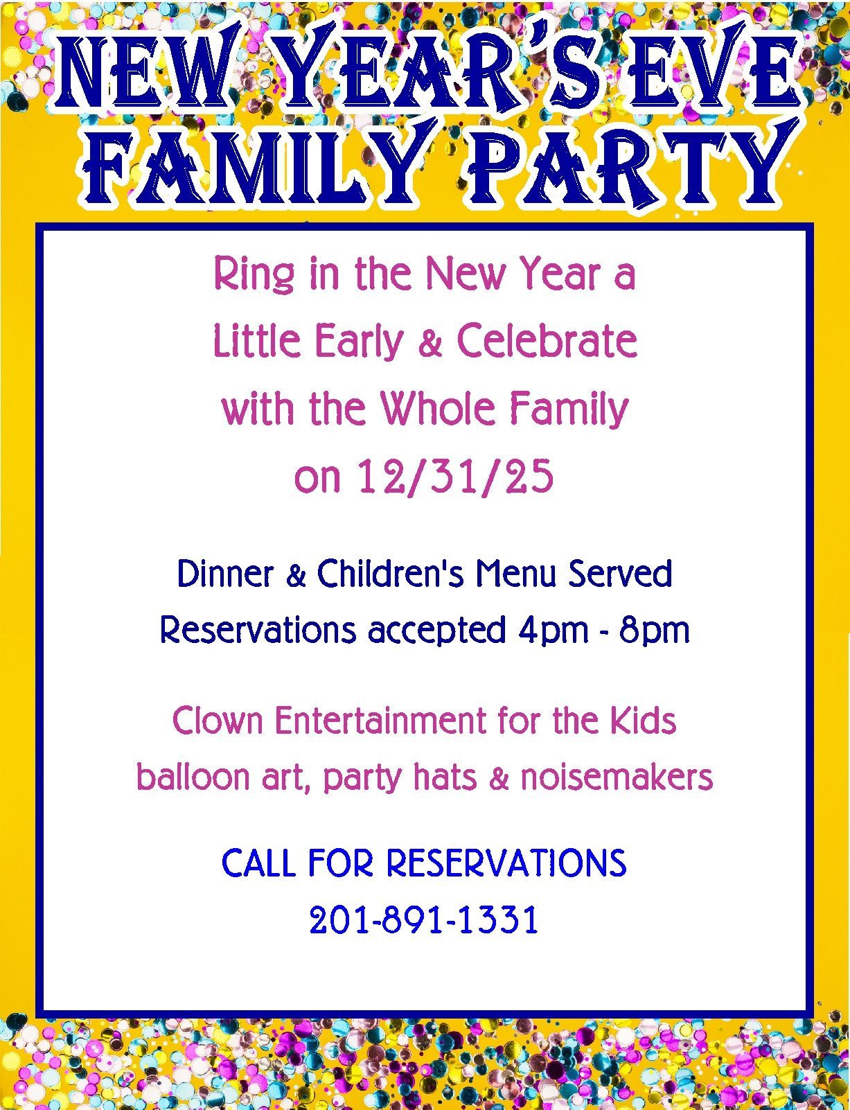 ny eve family party
new years family
wyckoff, nj
new years party
local party
catering for new years