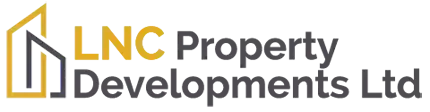 Logo for LNC Property Developments Ltd, featuring a stylized building outline and text in gold and gray.