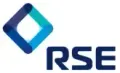 Logo of RSE. A diamond shape of dark to light blue colors. The text 