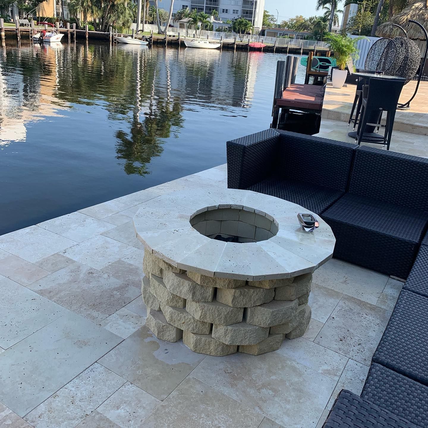 Beautifully designed, paver fire pit and resurfacing Weston Florida