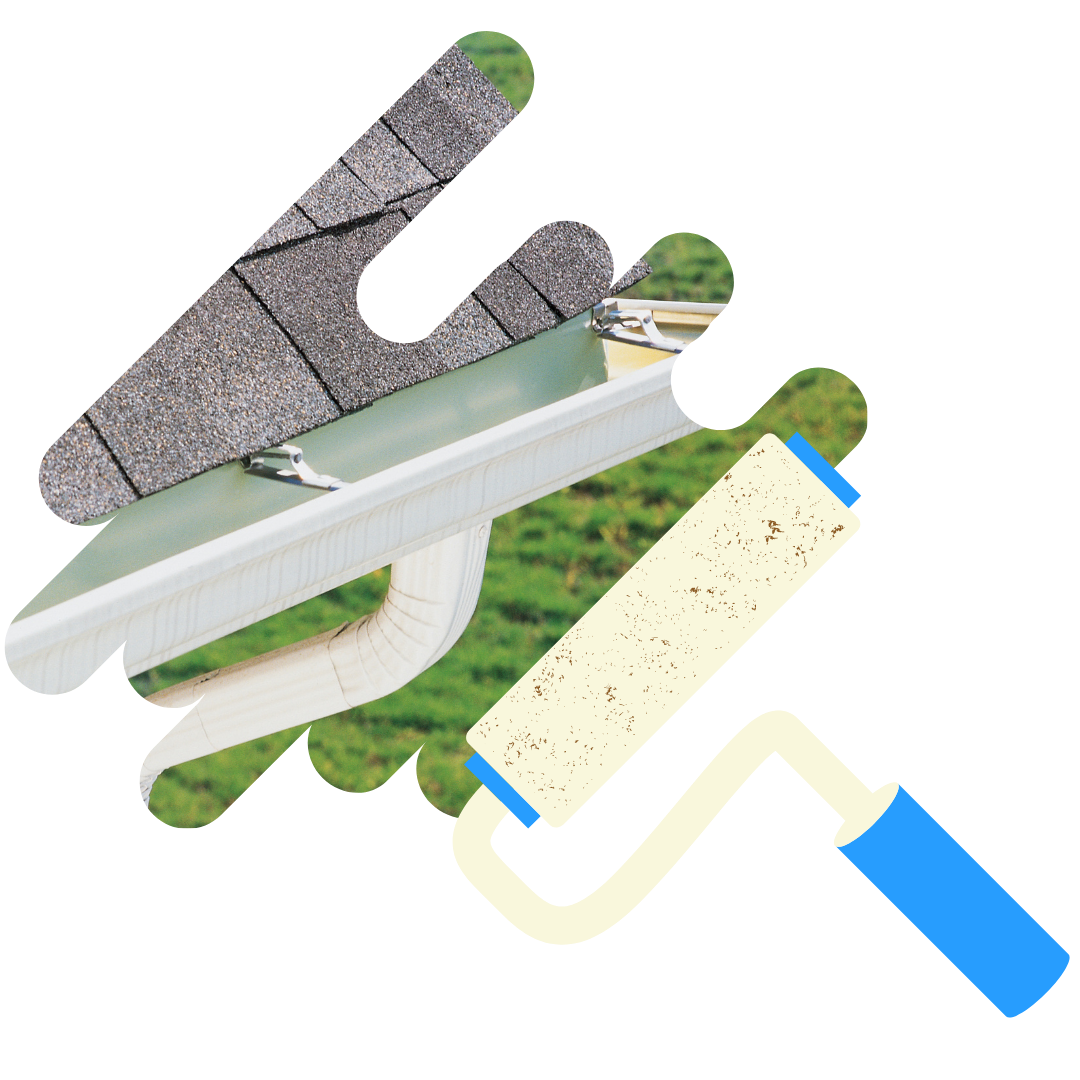 A picture of a house with a paint roller in front of it.