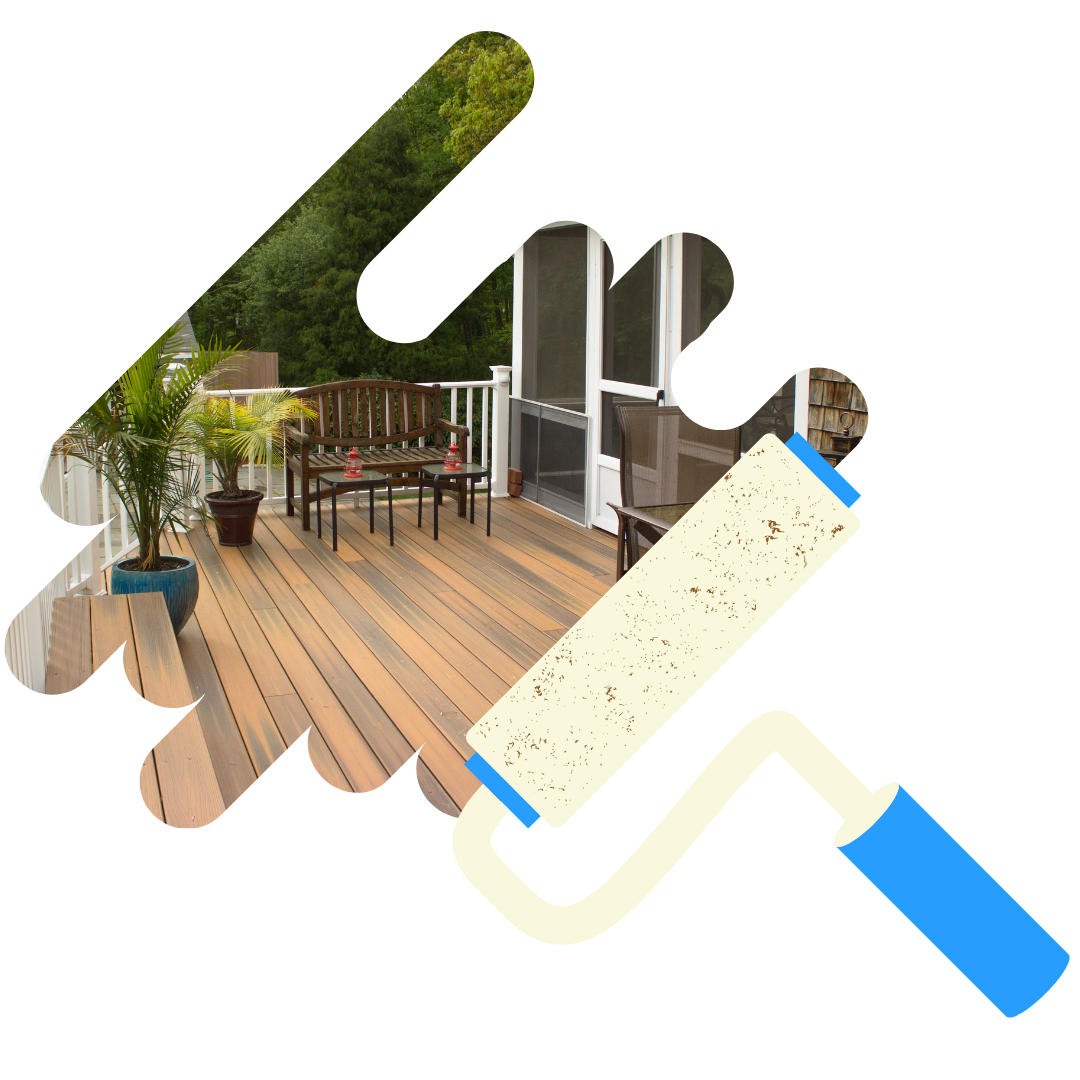 A picture of a house with a paint roller in front of it.