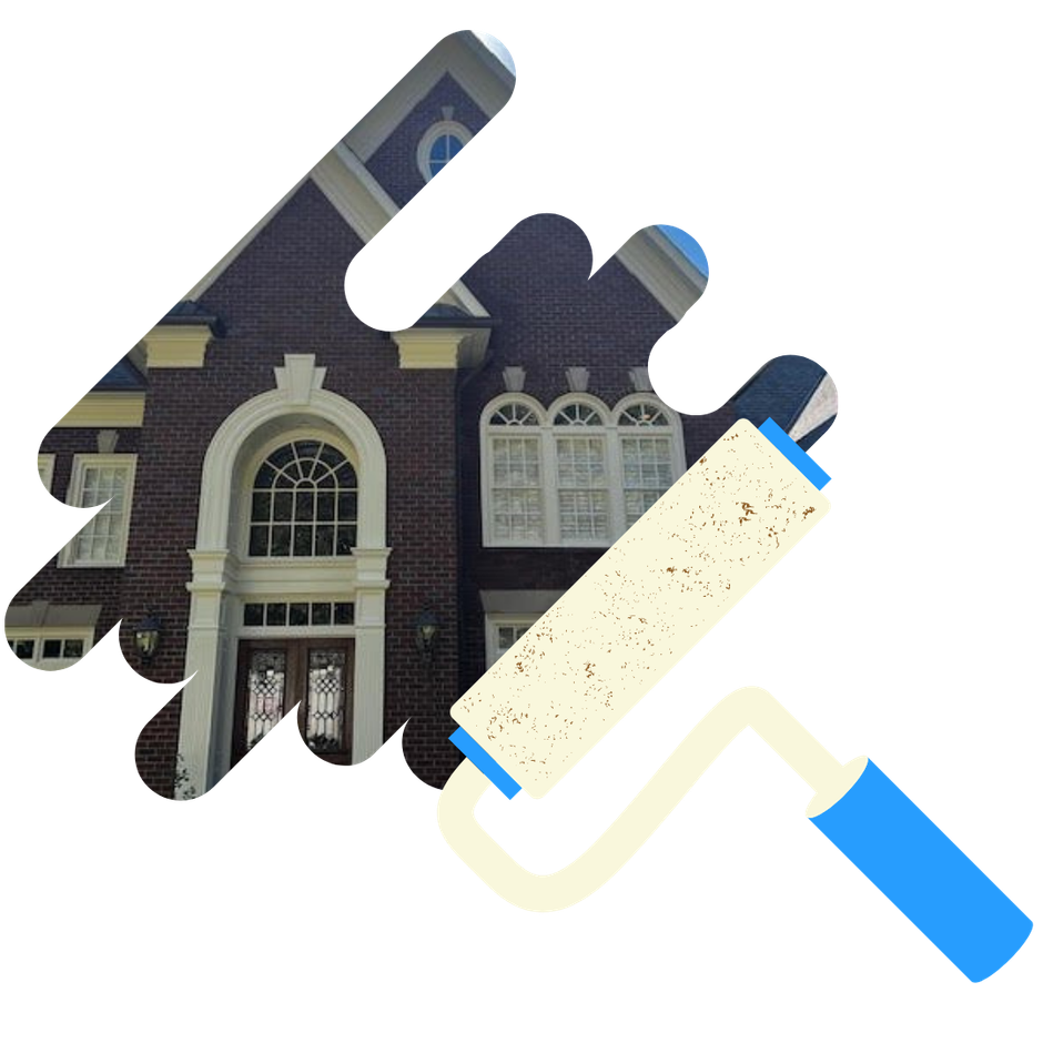 A picture of a house with a paint roller in front of it.
