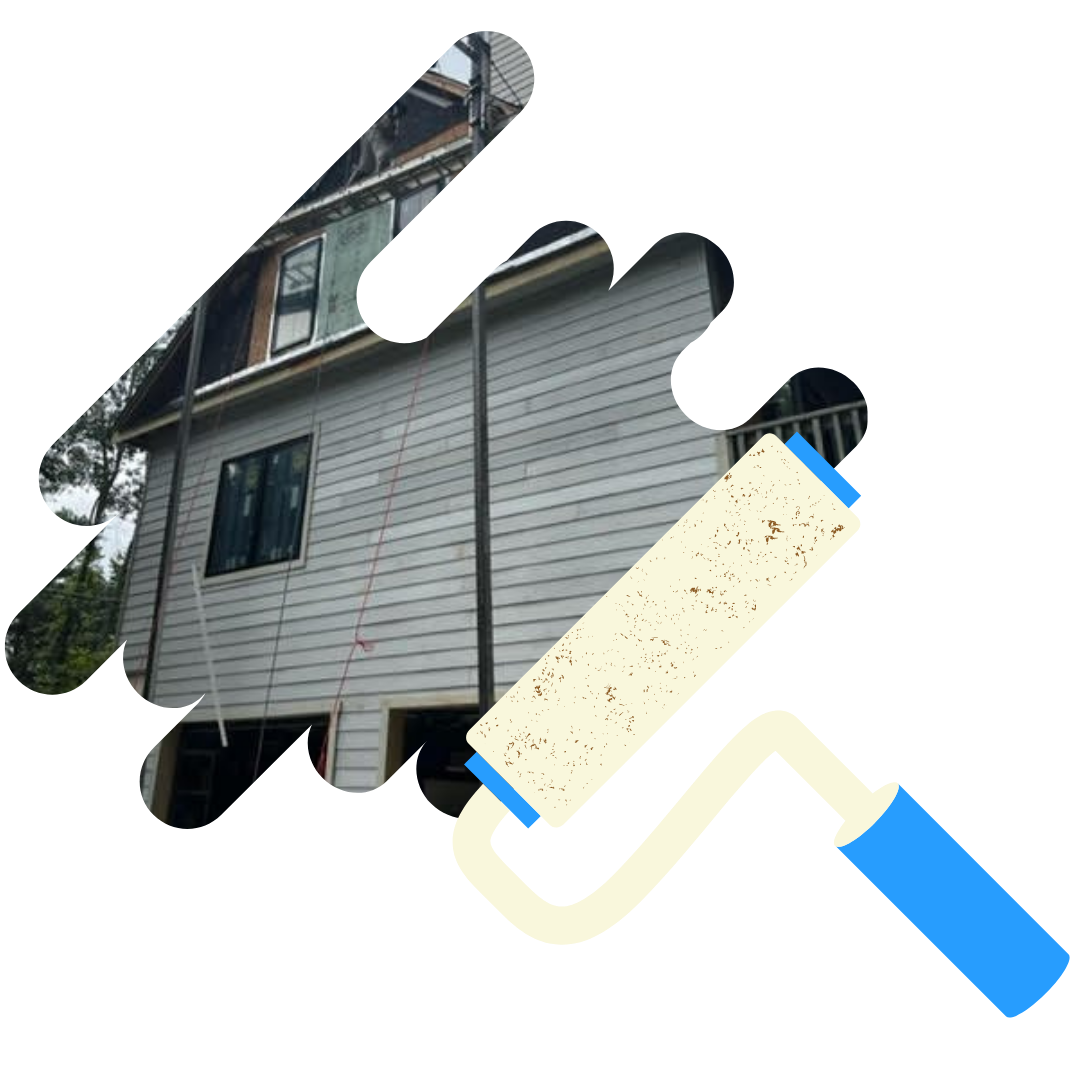 A picture of a house with a paint roller in front of it.