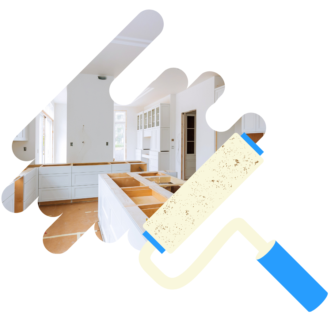 A picture of a house with a paint roller in front of it.