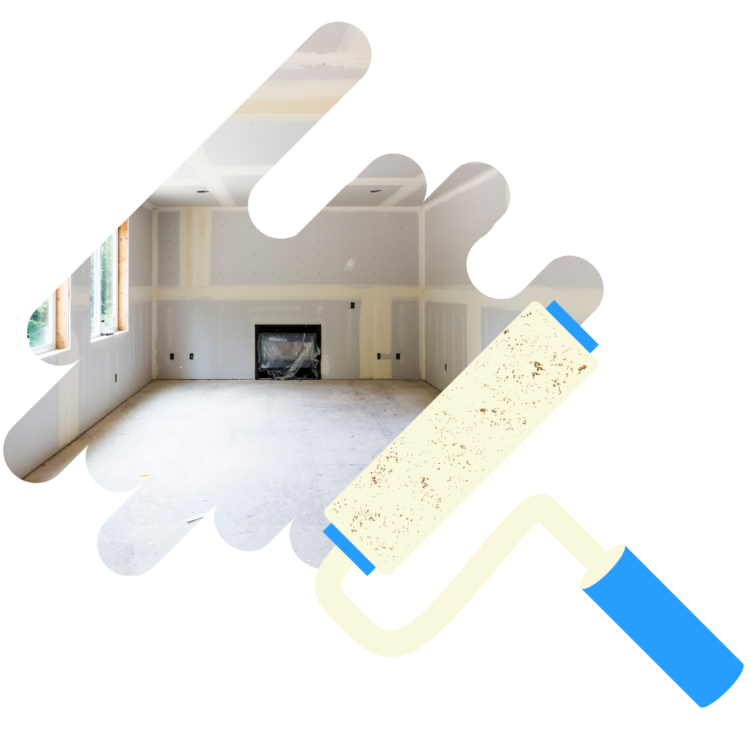 A picture of a house with a paint roller in front of it.