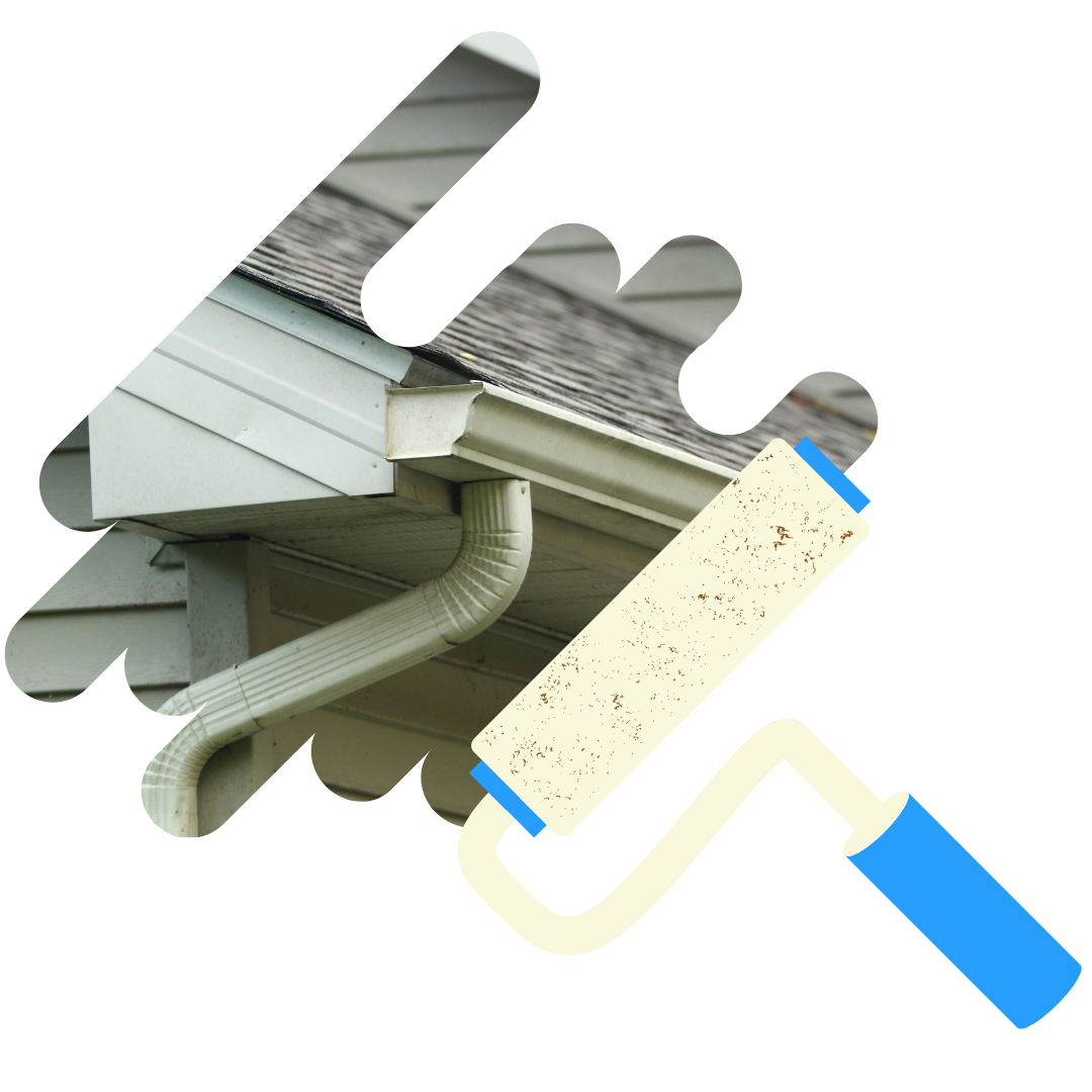 A picture of a house with a paint roller in front of it.