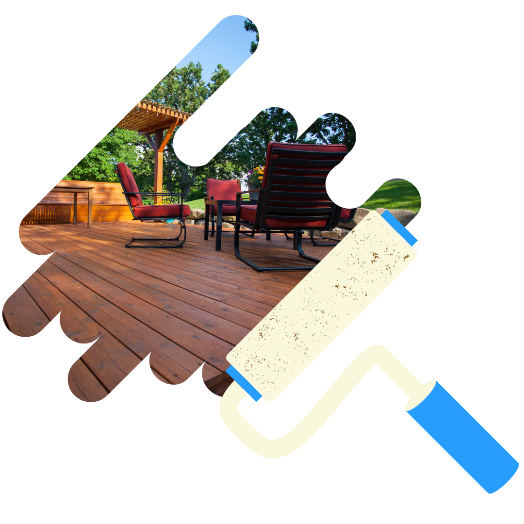 A picture of a house with a paint roller in front of it.