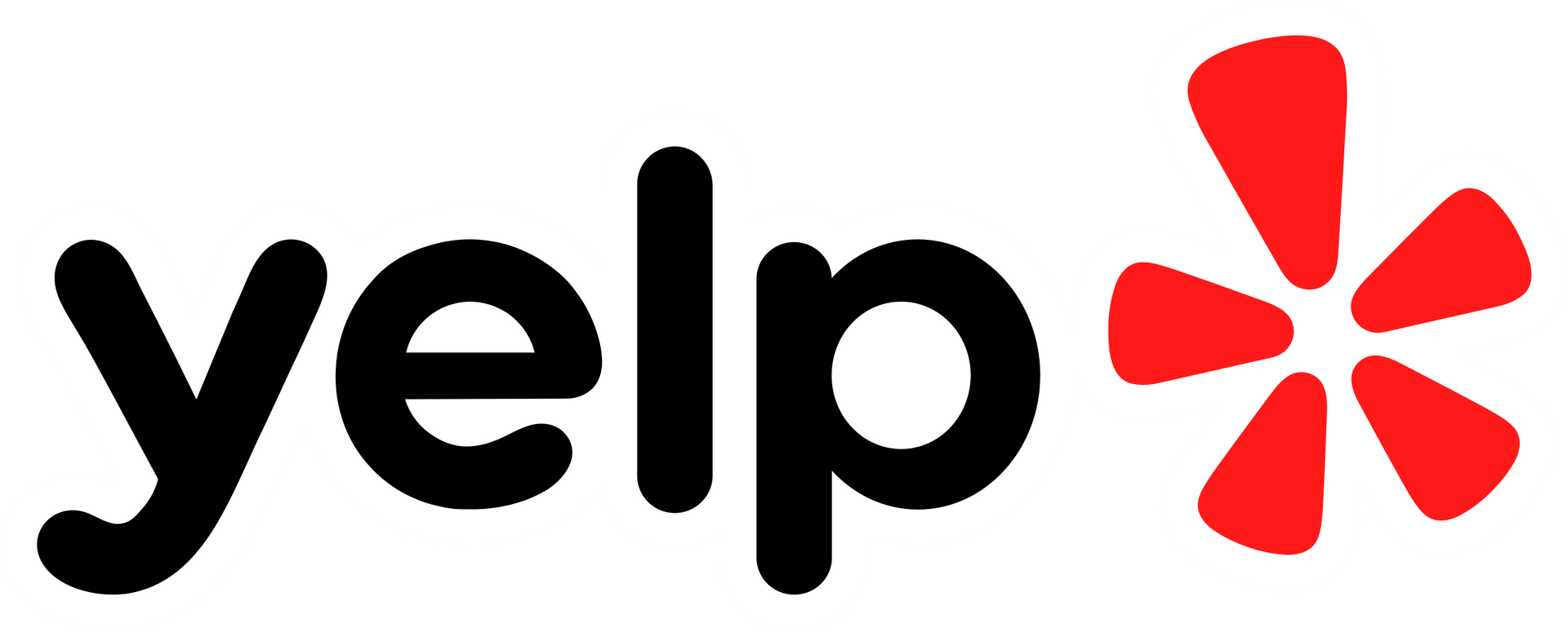 A yelp logo with a red star on a white background.