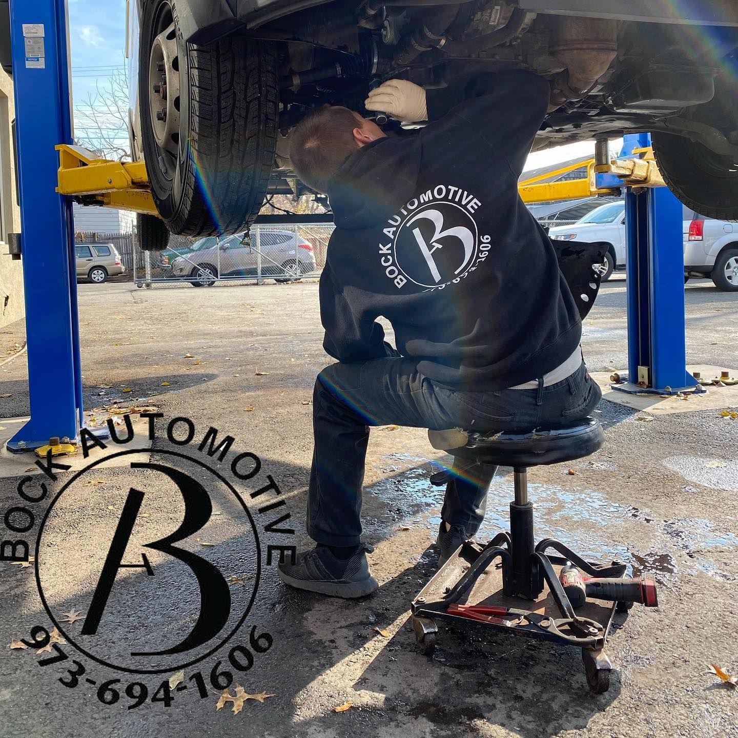 Mechanic working on car