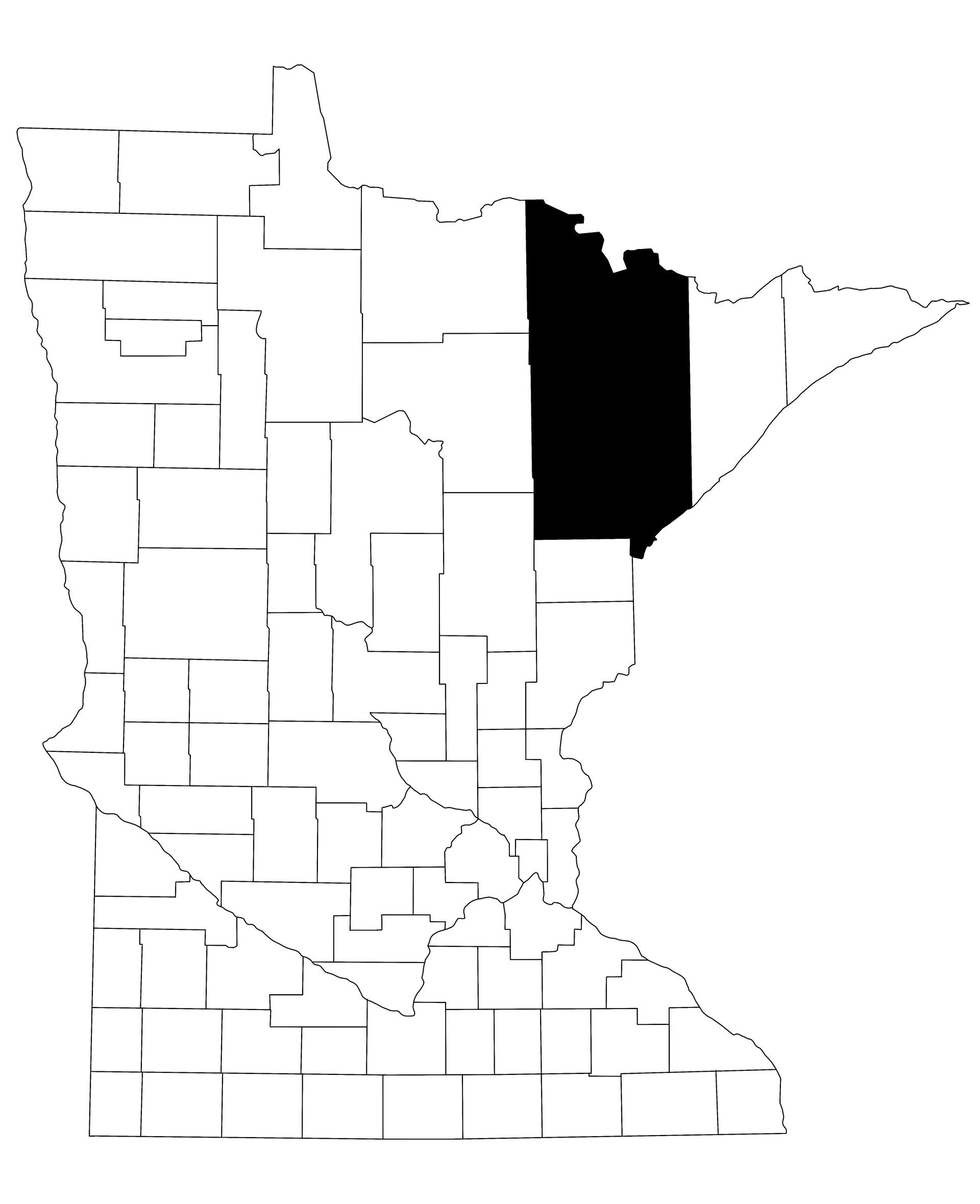 Map of St Louis County in Minnesota state on white background. single County map highlighted by black colour on Minnesota map Map of St Louis County in Minnesota state on white background. single County map highlighted by black colour on Minnesota map