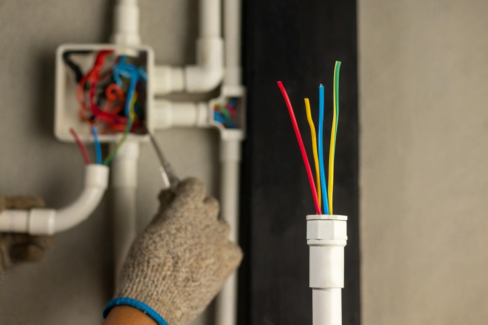 a person is working on electrical wires with a screwdriver