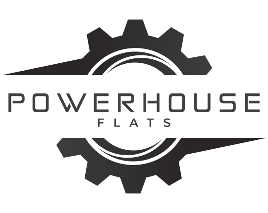 A black and white logo for powerhouse flats