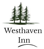 Logo for Westhaven Inn: three green pine trees above the words