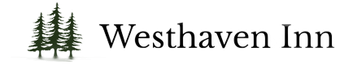 Westhaven Inn logo with three dark green pine trees and text