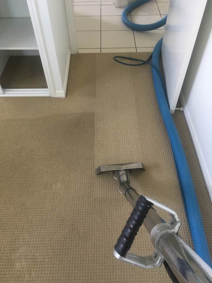 Cleaner Using Vacuum on Bedroom Carpet — Cleaning Company in Bundaberg