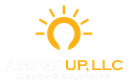 Logo: Yellow lightbulb radiating light, with "Amped Up, LLC" and "Lighting Solutions" in white text.
