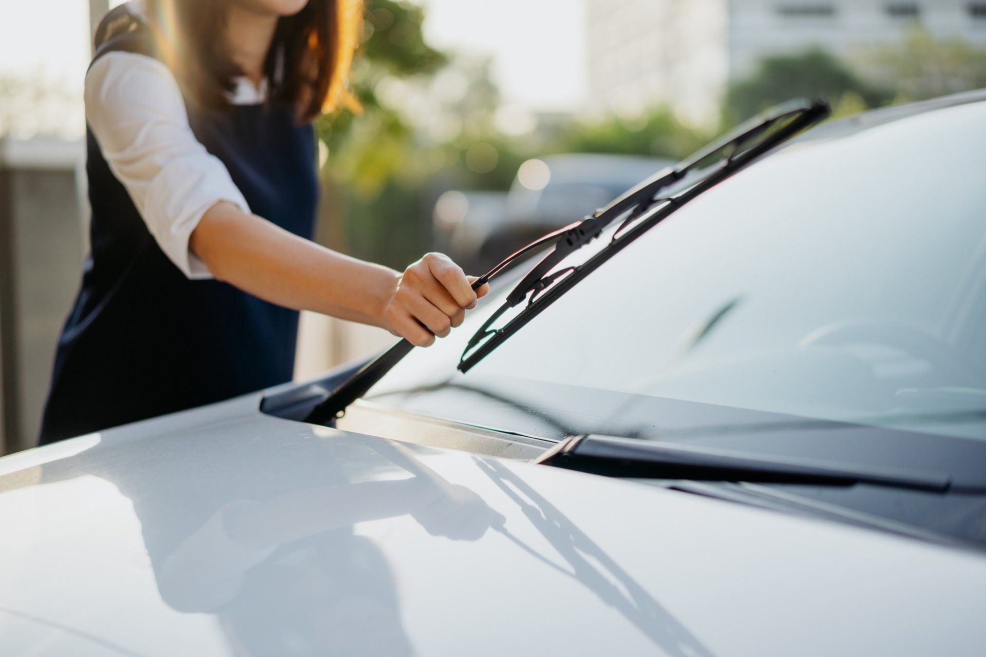 Woman Checking Windshield Wiper — Ballarat, VIC — Ballarat Auto Glass