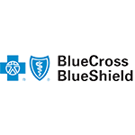 A blue cross blue shield logo with a blue cross and shield on a white background.