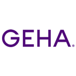 The logo for geha is purple and white on a white background.