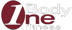 Logo for One Body Fitness: white "1" in a dark red circle, with "One Body fitness" in white text.