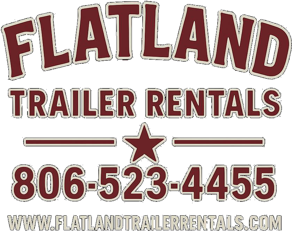 Flatland Trailer Rentals logo: text "FLATLAND TRAILER RENTALS" with phone number 806-523-4455 and website.