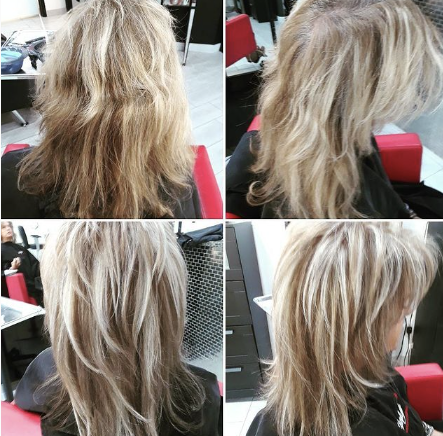 A woman 's hair is shown before and after being cut