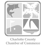 Charlotte County Chamber of Commerce logo: features a leaping fish, palm tree, golf flag, and sailboat within a square.