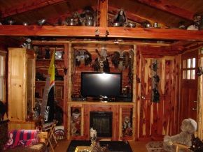 A living room with a fireplace and a flat screen tv