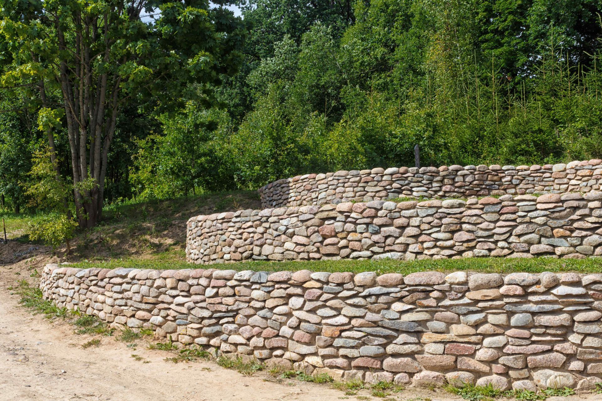 Affordable Stone Retaining Wall with Three Tiers