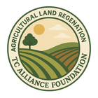 Logo: Green and tan fields, sun, tree. 