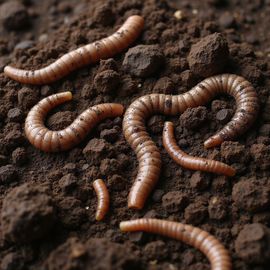 Earthworms on dark soil.