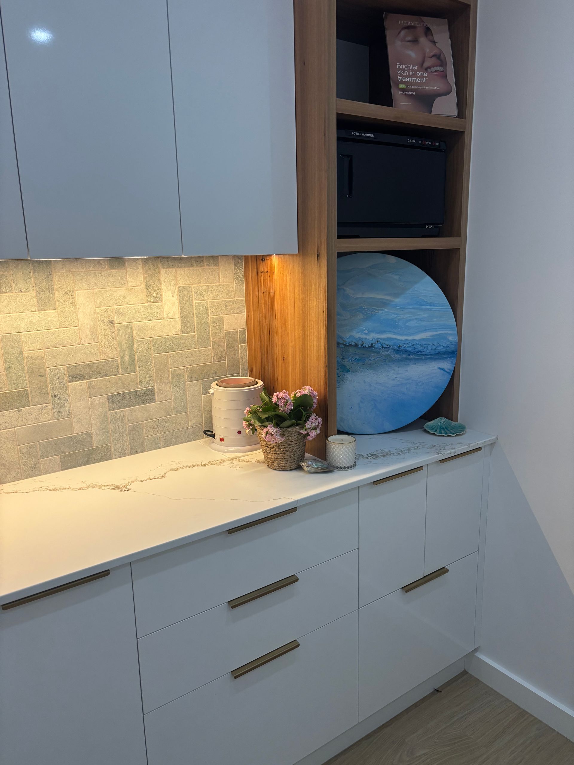 White and Wood Cabinetry With Gold Handles — Brayden Stewart Building In Tuncurry, NSW