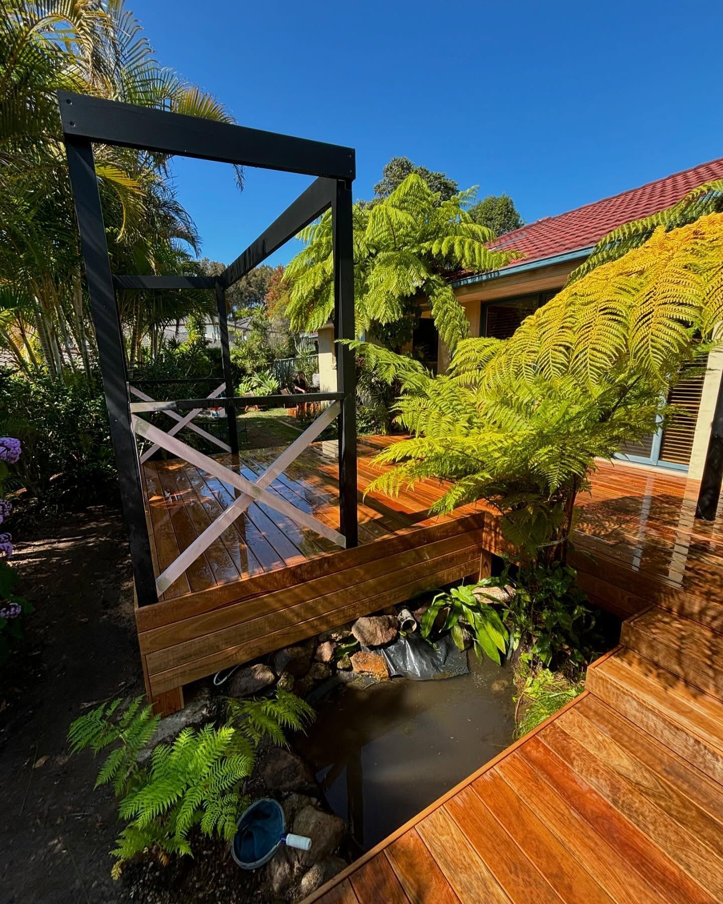 Wooden Bridge Over a Pond With a Pergola — Brayden Stewart Building In Tuncurry, NSW