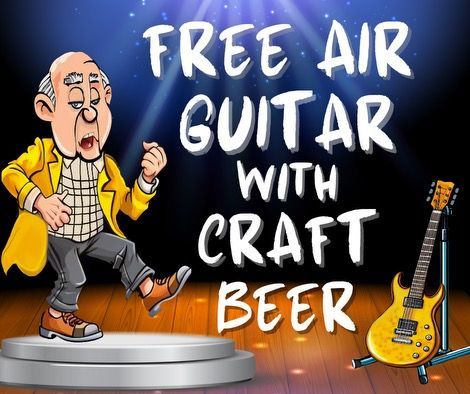An advertisement for a free air guitar with craft beer