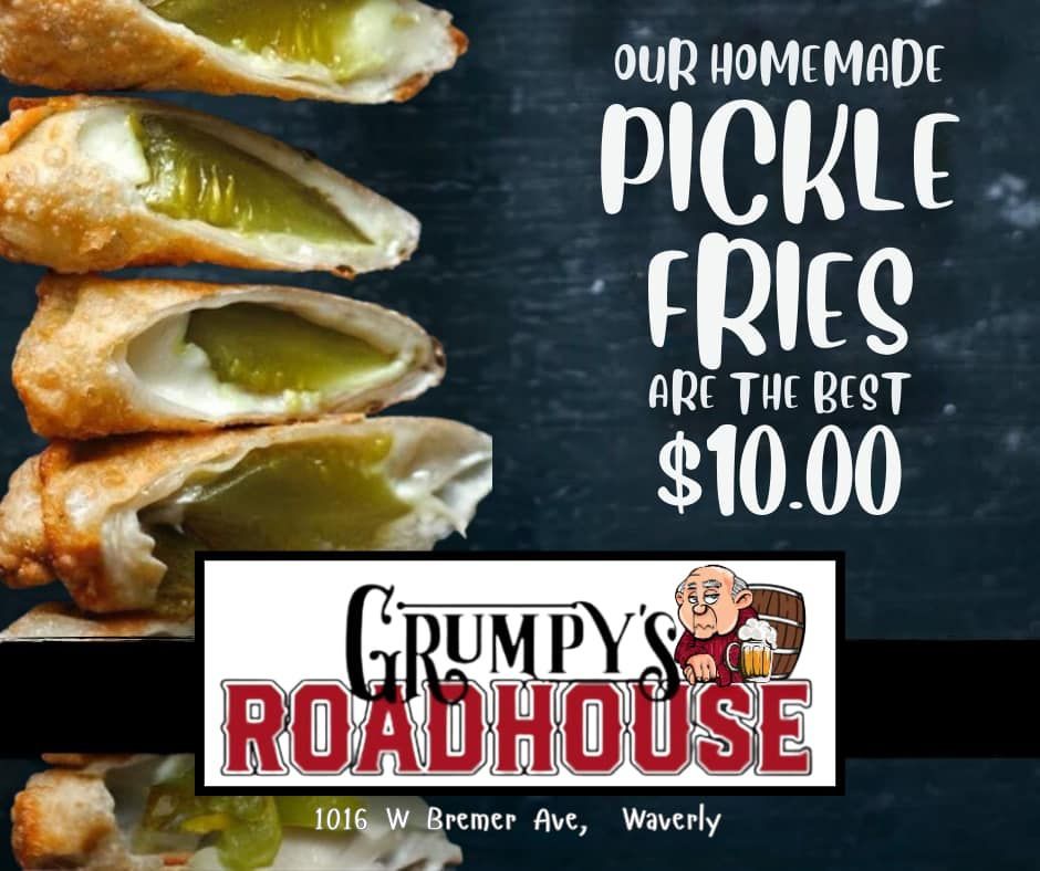 Grumpy 's roadhouse is selling homemade pickle fries for $ 10.00