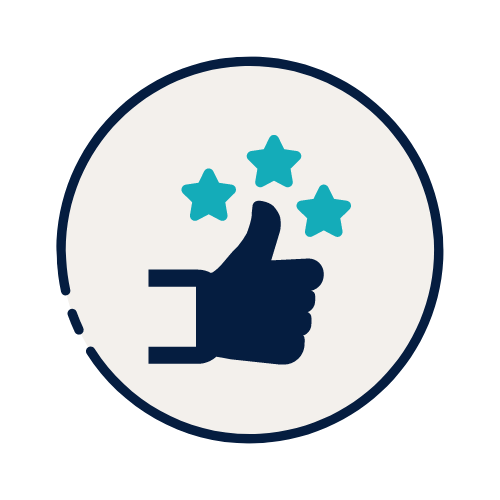 A thumbs up icon with three stars in a circle.