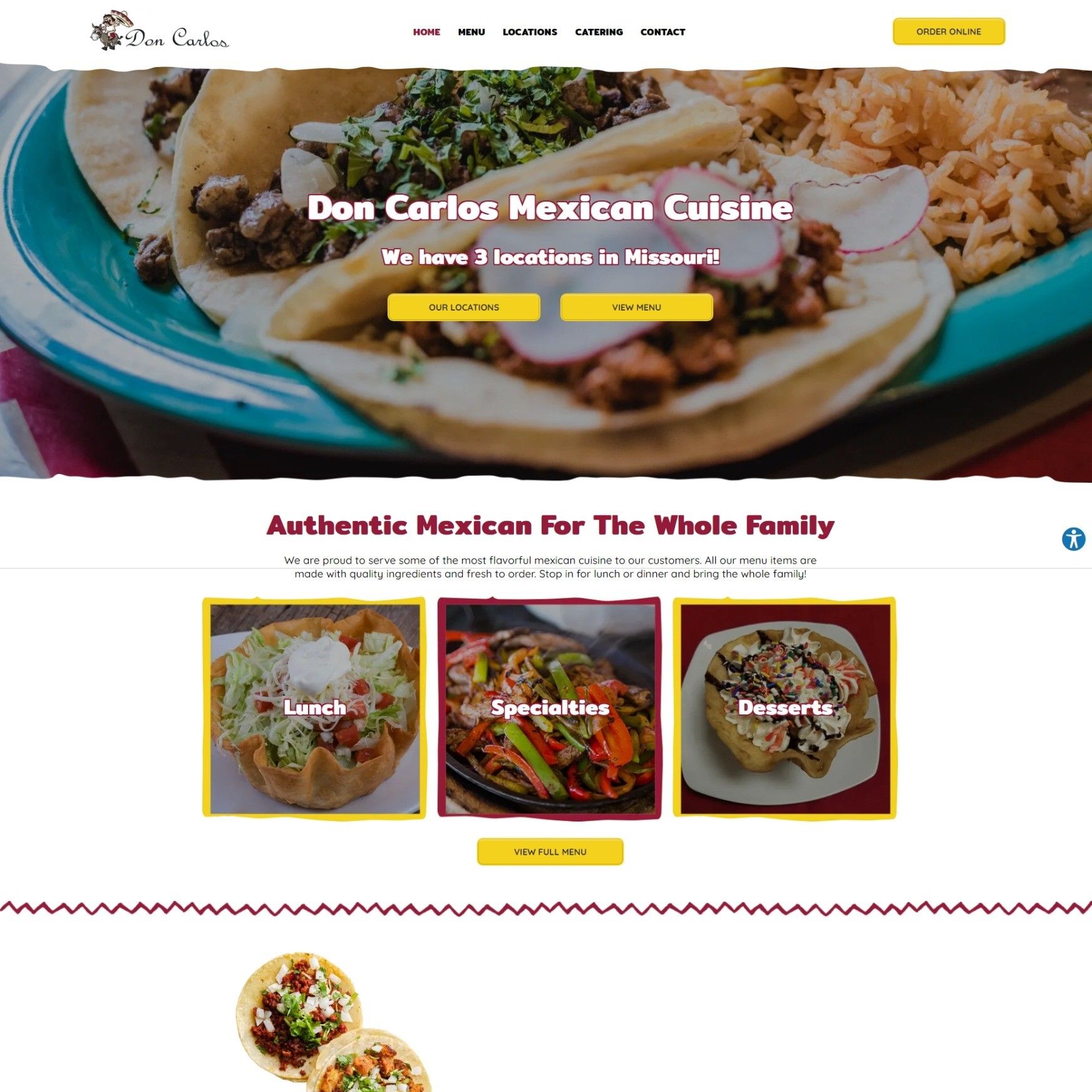 A screenshot of the website for don carlos mexican cuisine