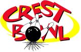 A crest bowl logo with a bowling ball and pins