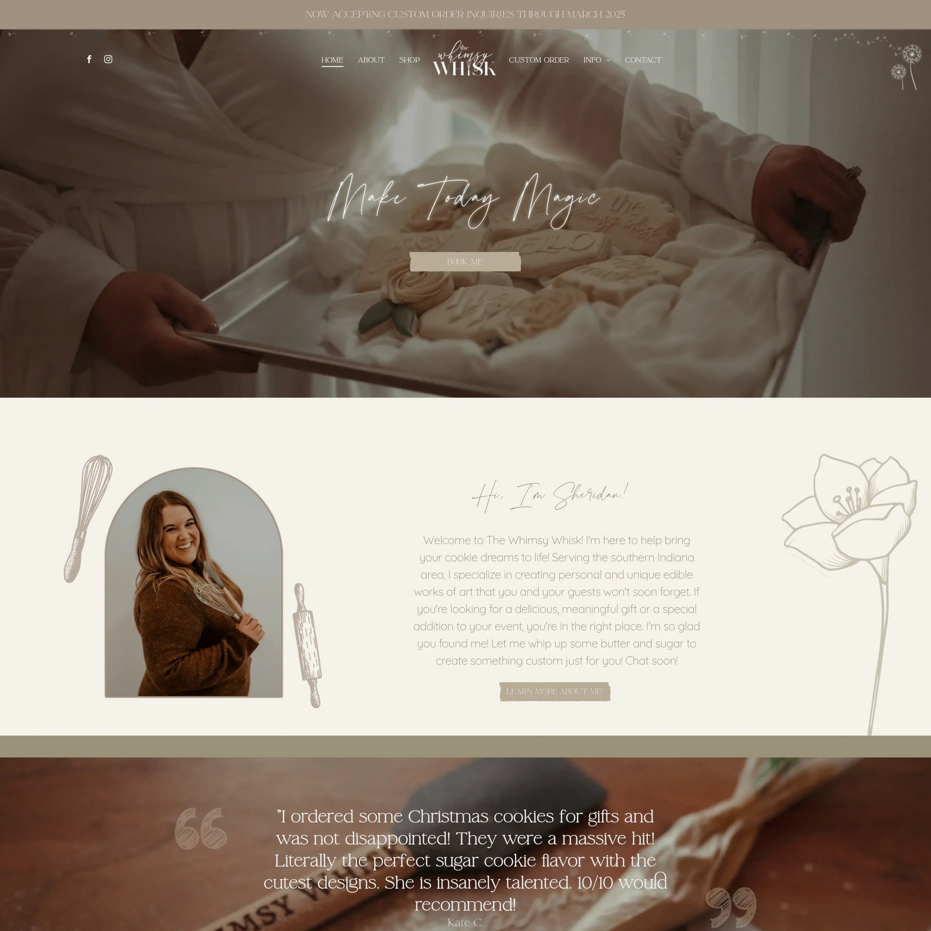 A screenshot of a website for a catering company