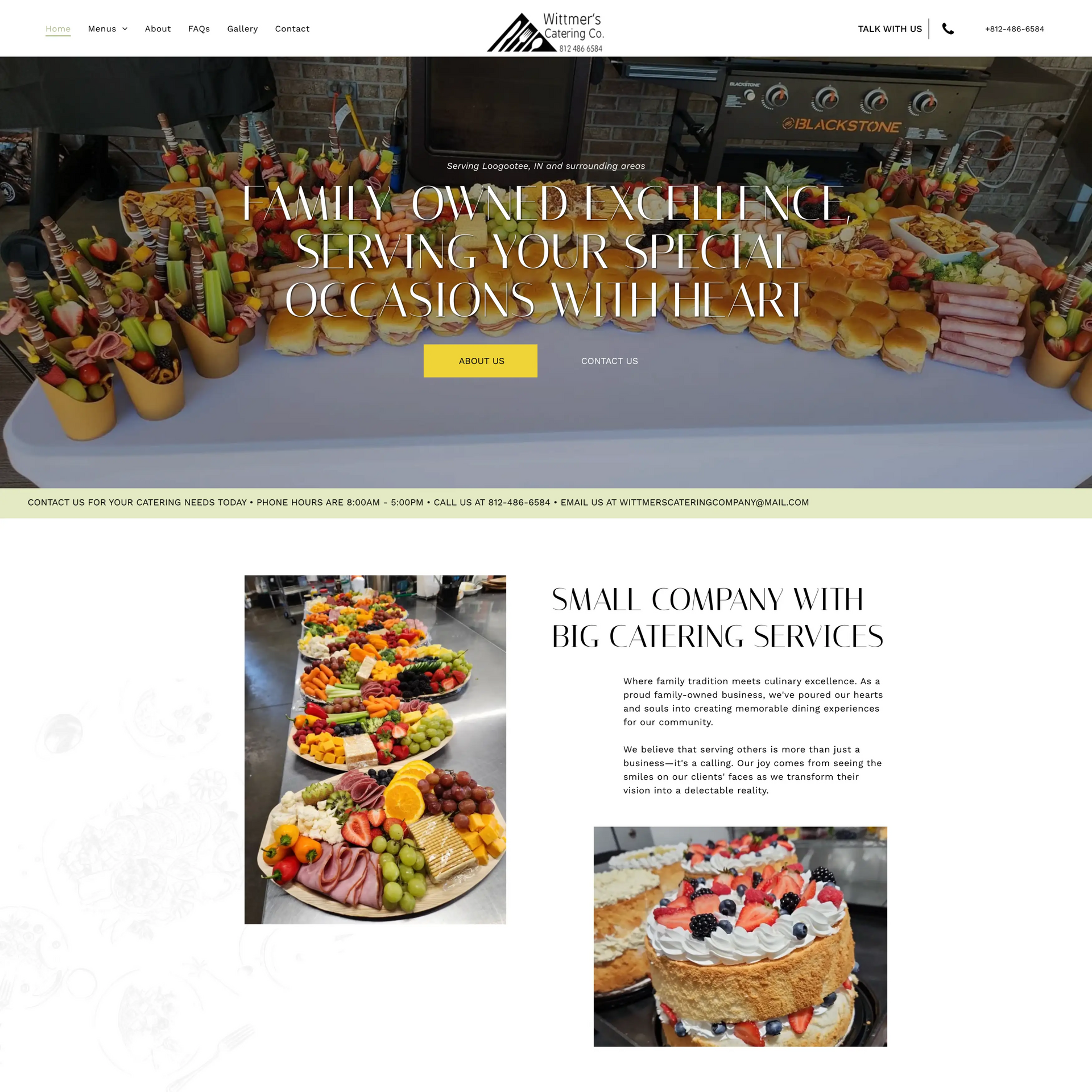 A screenshot of a website for a catering company