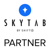 A blue and black logo for e tab