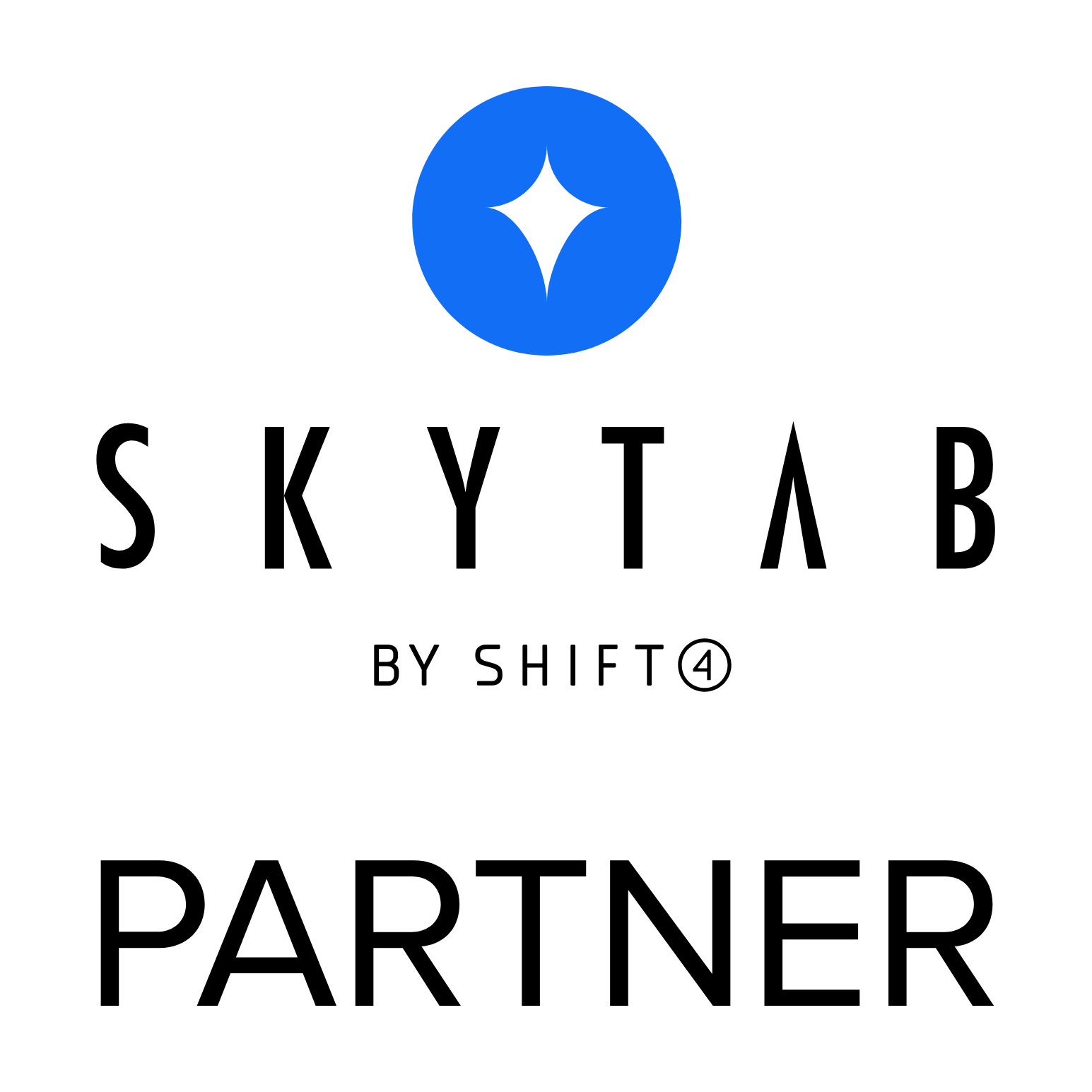 A blue and black logo for e tab