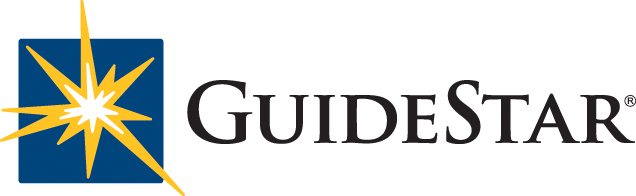 The GuideStar logo features a yellow, multi-pointed starburst on a blue square next to the company name in black text.
