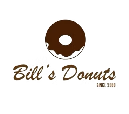 Logo for Bill's Donuts, featuring a brown donut icon above the text 